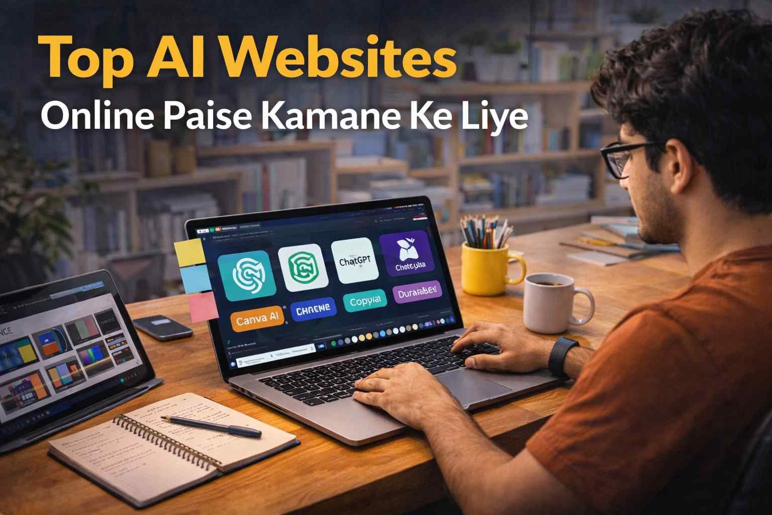 Top AI Websites shown on laptop screen helping with online earning tools