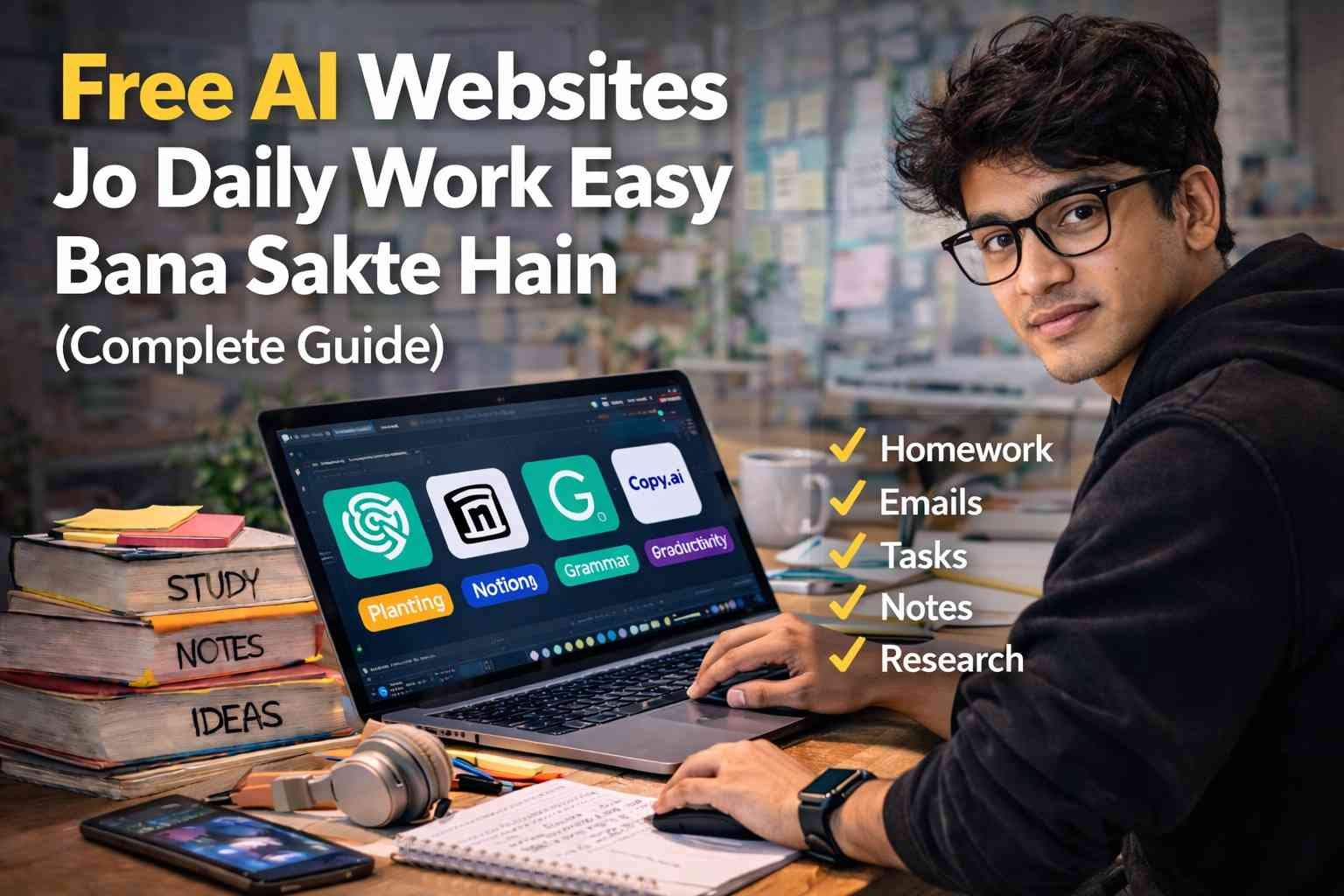 Free AI Websites helping a person complete daily work faster using AI tools