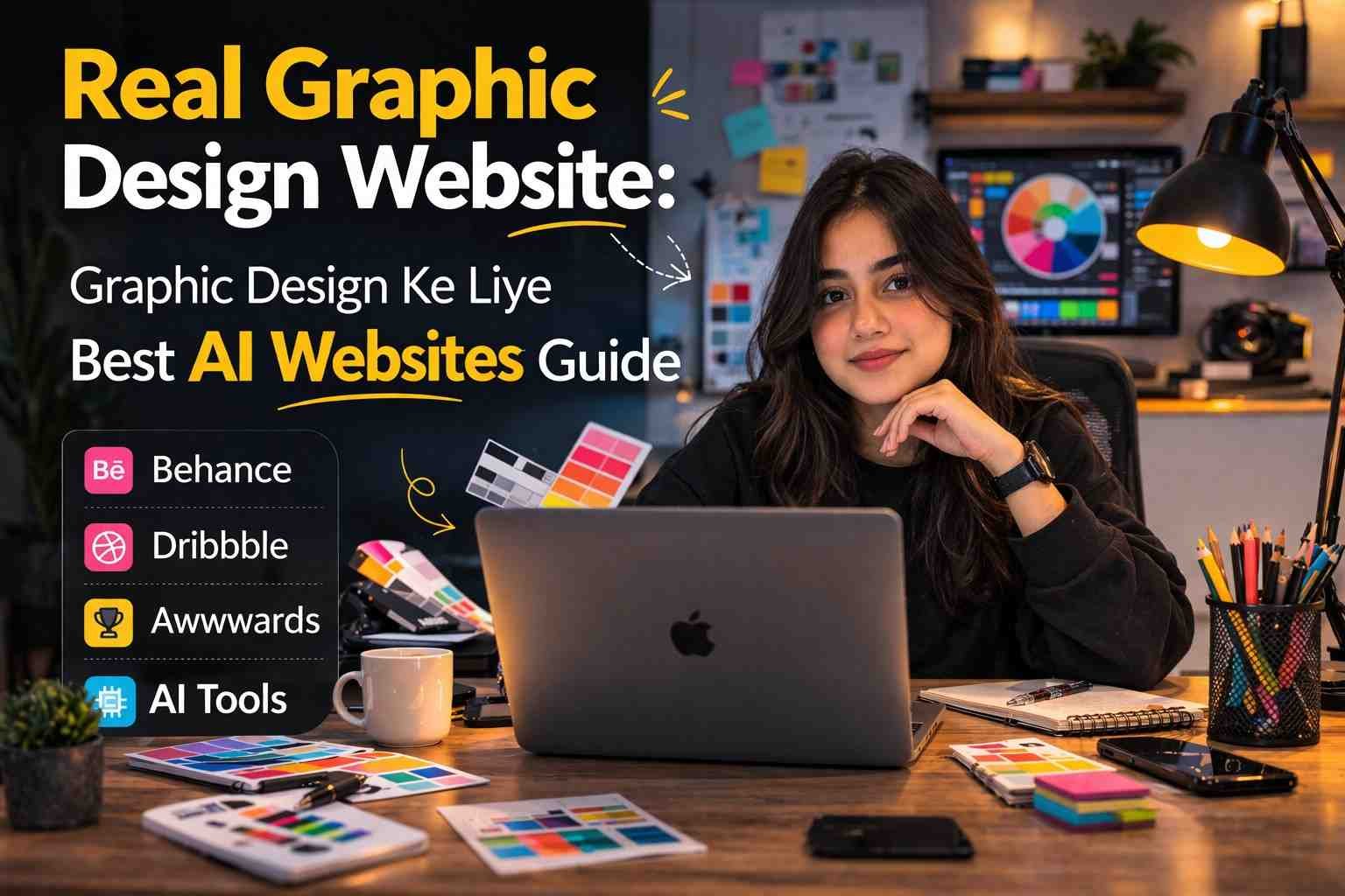 Real Graphic Design Website example showing a designer working on AI design tools