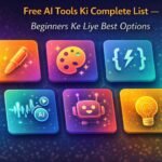 A grid of colorful app icons showing writing image coding and voice tools representing Free AI Tools for beginners in a modern layout