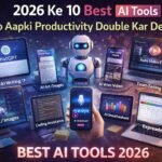 A realistic workspace showing multiple Best AI Tools on laptop and devices helping improve productivity with smart automation and modern digital setup in 2026